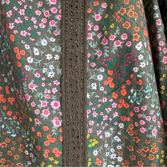 Lands’ End Women's Forest Moss Mini Floral Cotton Poplin Split Neck Dress Size L - Picture 3 of 7